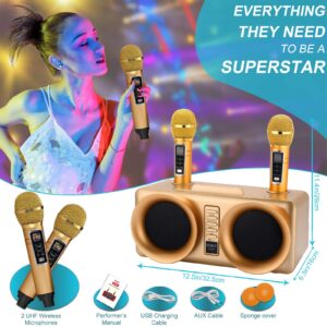 ALPOWL Karaoke Machine for Kids Adults with 2 UHF Wireless Microphone, Portable Bluetooth Speaker PA System with LED Lights for Home Party, Wedding, Church, Picnic, Outdoor/Indoor (Gold I)