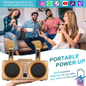 ALPOWL Karaoke Machine for Kids Adults with 2 UHF Wireless Microphone, Portable Bluetooth Speaker PA System with LED Lights for Home Party, Wedding, Church, Picnic, Outdoor/Indoor (Gold I)