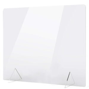 no cutout 24"w x 16"h sneeze guard for counter and desk, freestanding clear acrylic shield, plexiglass shield