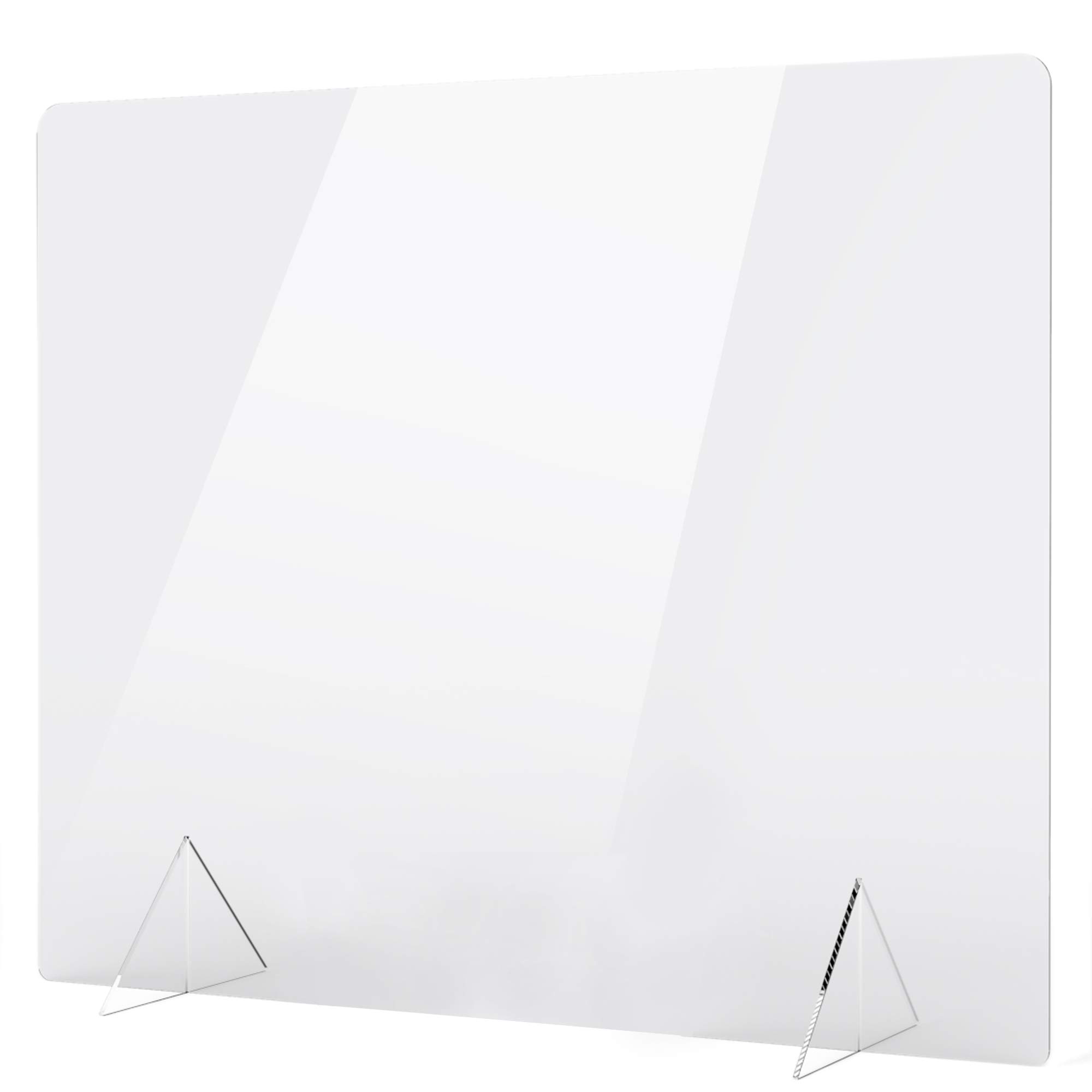 No Cutout 24"W x 16"H Sneeze Guard for Counter and Desk, Freestanding Clear Acrylic Shield, plexiglass Shield