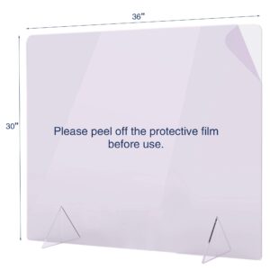 No Cutout 24"W x 16"H Sneeze Guard for Counter and Desk, Freestanding Clear Acrylic Shield, plexiglass Shield