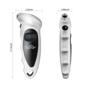 JUSTTOP Digital Tire Pressure Gauge, 150PSI 4 Setting for Cars, Trucks and Bicycles, Backlit LCD and Anti-Skid Grip for Easy and Accurate Reading(Silver)