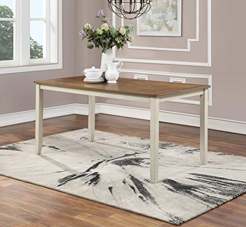 OSP Home Furnishings West Lake Dining Table Set, 7-Piece, Antique Tobacco Finish Top and Cream Base with Linen Fabric