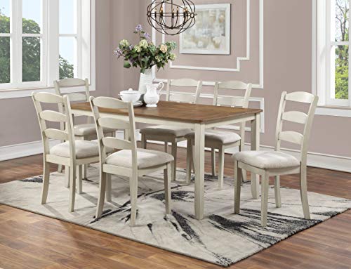 OSP Home Furnishings West Lake Dining Table Set, 7-Piece, Antique Tobacco Finish Top and Cream Base with Linen Fabric