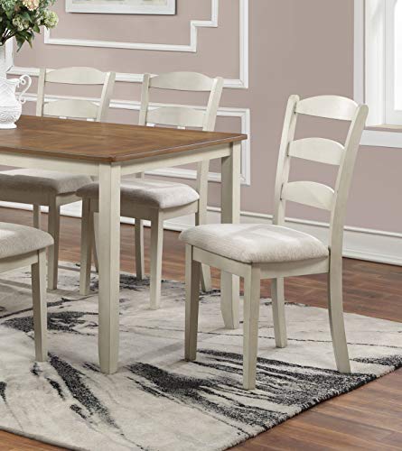 OSP Home Furnishings West Lake Dining Table Set, 7-Piece, Antique Tobacco Finish Top and Cream Base with Linen Fabric