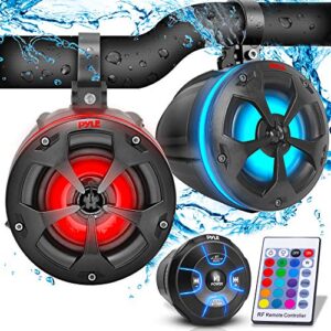 Pyle 2-Way Waterproof Off Road Speakers - 4" 800W Active Passive Marine Grade Wakeboard Tower RGB Speakers System w/Bluetooth Controller, Full Range Stereo Speaker for ATV/UTV Jeep Boat PLUTV48KBTR