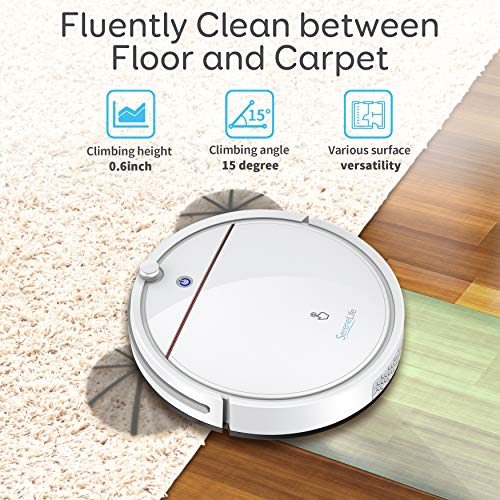 SereneLife Smart Automatic Robot Vacuum Cleaner - Slim Rechargeable Electric Robotic Vacuum Cleaner w/ Self Programmed Navigation, Anti-Fall Sensors - Carpet, Hardwood, Tile PUCRCX10 , White