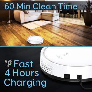 SereneLife Smart Automatic Robot Vacuum Cleaner - Slim Rechargeable Electric Robotic Vacuum Cleaner w/ Self Programmed Navigation, Anti-Fall Sensors - Carpet, Hardwood, Tile PUCRCX10 , White