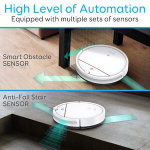 SereneLife Smart Automatic Robot Vacuum Cleaner - Slim Rechargeable Electric Robotic Vacuum Cleaner w/ Self Programmed Navigation, Anti-Fall Sensors - Carpet, Hardwood, Tile PUCRCX10 , White