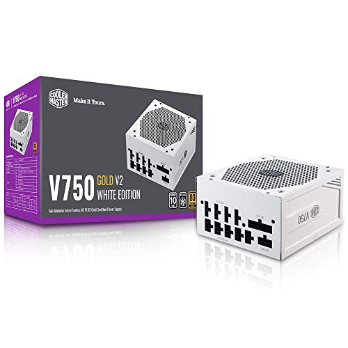 Cooler Master V750 Gold White Edition V2 Full Modular,750W, 80+ Gold Efficiency, Semi-fanless Operation, 16AWG PCIe high-Efficiency Cables, 10 Year Warranty