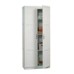 Thaweesuk Shop White Wooden Cupboard Storage Cabinet Kitchen Bathroom Pantry Laundry Closet Organizer Utility Shelf Shelves Furniture Wood 29.63" W x 16.13" D x 71.13" H