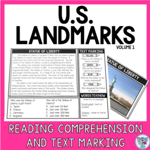 us landmarks reading comprehension and text marking - informational text