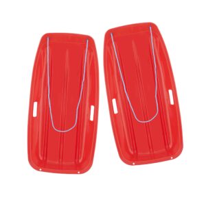 superio toboggan snow sleds for kids and adults, 35" long (2 pack) plastic sled with 2 handles and a pull rope, winter snow fun(red)