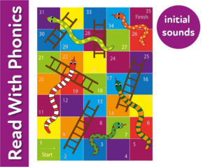 play snakes and ladders: fun ways to practise 3 letter words (3 years +)