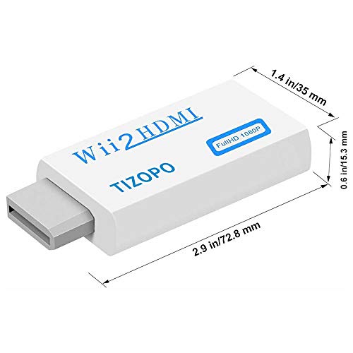 TIZOPO Wii to HDMI Converter,Wii HDMI Adapter Output Video Audio HDMI Converter 1080P，with 3,5mm Audio Jack&HDMI Output Compatible with Wii, Wii U, HDTV, Supports All Wii Display Modes 720P, NTSC