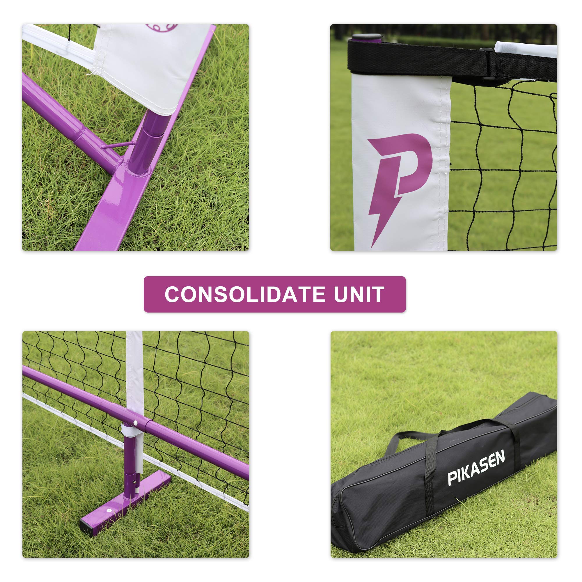 PIKASEN Portable Pickleball Net System - Regulation Size Pickle Ball Net - Set Includes Steady Metal Frame and Strong PE Net in Carry Bag, Designed for All Weather and Outdoor and Indoor