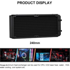 Clyxgs Water Cooling Radiator, 12 Pipe Aluminum Heat Exchanger Radiator with Tube for PC CPU Computer Water Cool System DC12V 240mm