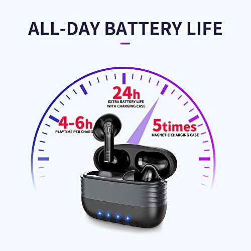 Wireless Headphones, True Wireless Earphones Bluetooth 5.0 with Stereo Earphones 25H Playtime with Mic