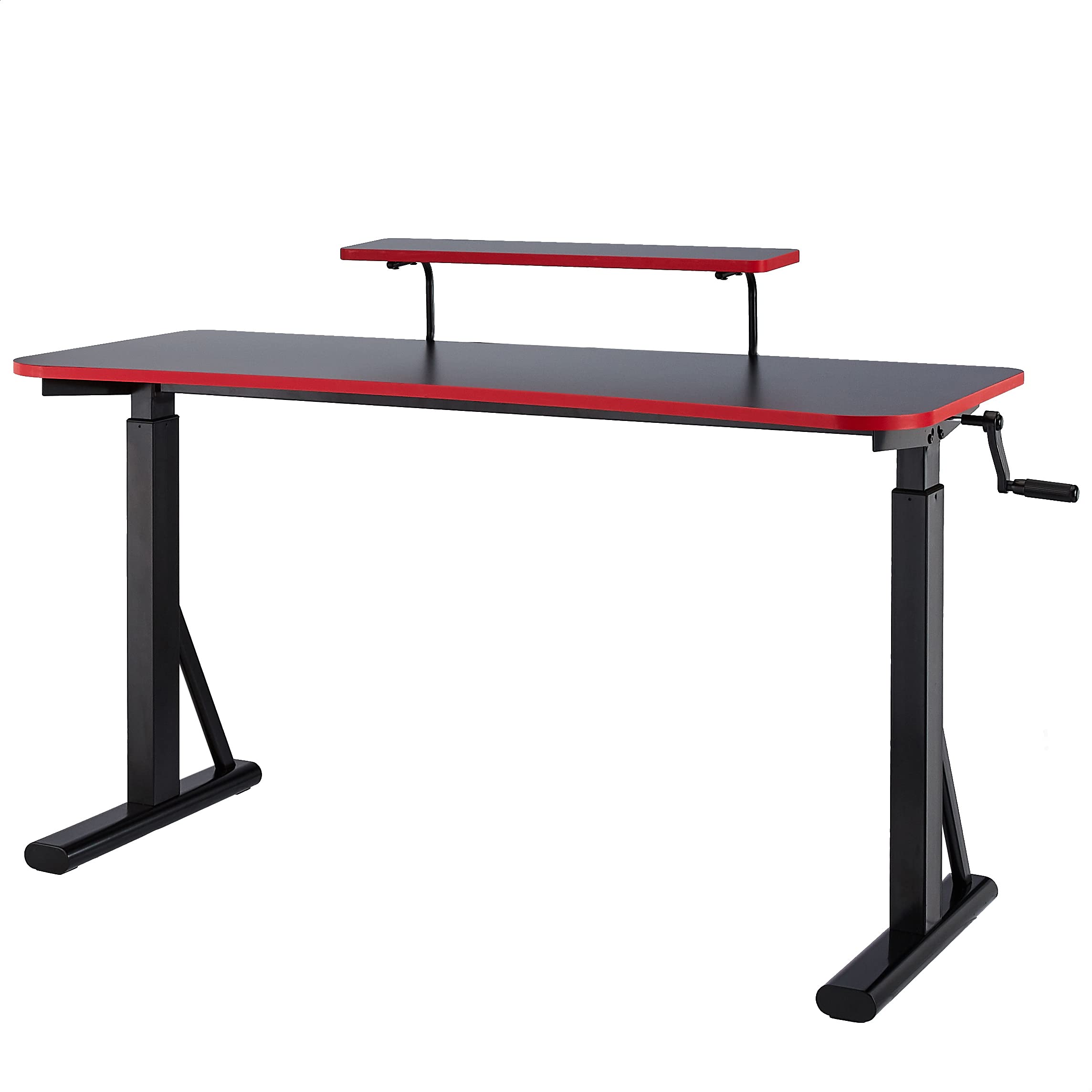 Amazon Basics Height-Adjustable Gaming Desk with Raised Monitor Shelf - Red