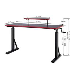 Amazon Basics Height-Adjustable Gaming Desk with Raised Monitor Shelf - Red