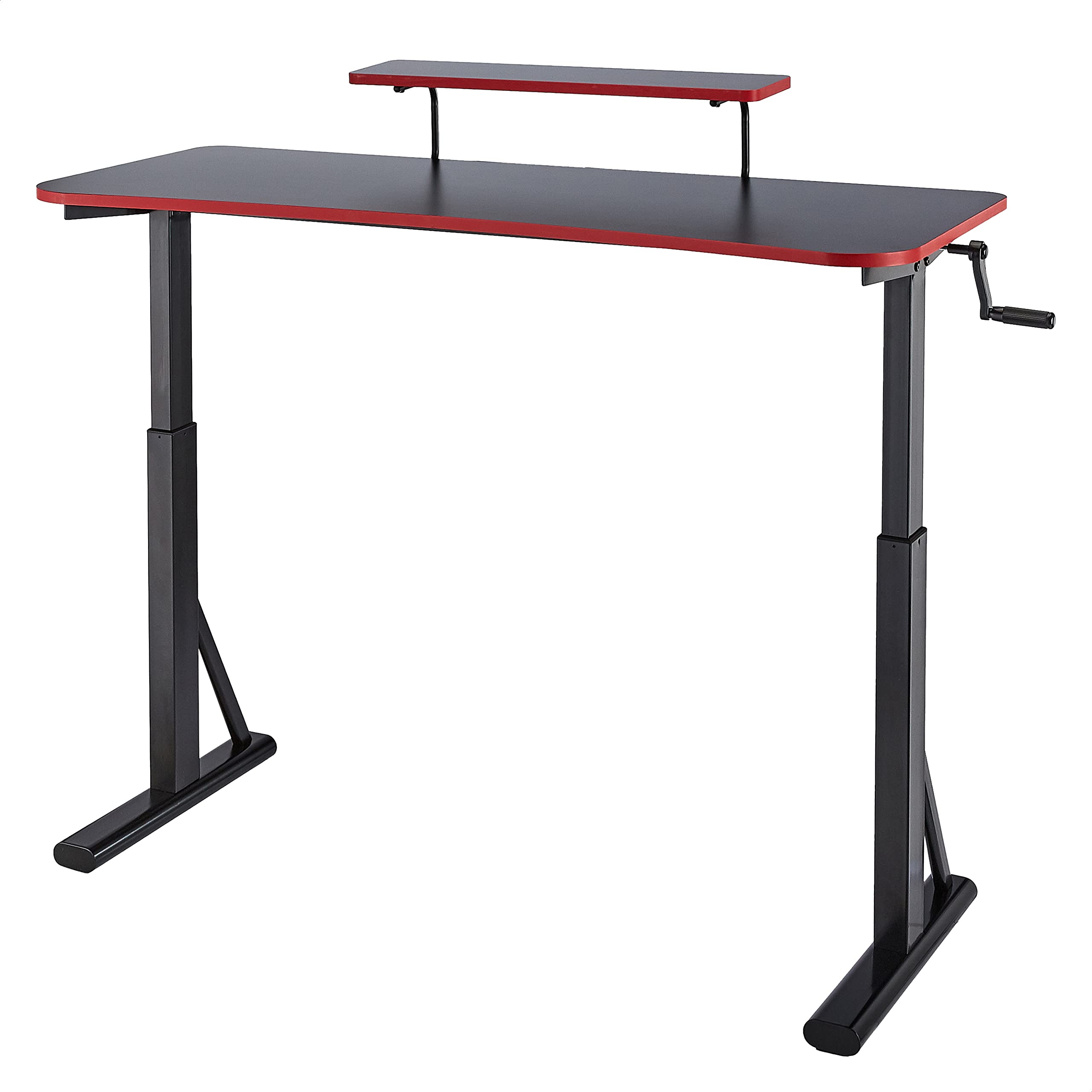 Amazon Basics Height-Adjustable Gaming Desk with Raised Monitor Shelf - Red