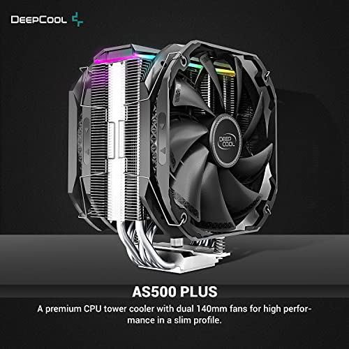 DeepCool AS500 CPU Air Cooler 5V-3Pin ARGB Sync 220w TDP 6mm x 5 Nickel Plated Copper Heat Pipes CPU Cooler with 140mm Fan PWM 1200RPM 70.81CFM for Intel LGA 1700/1200/1151/1150/1155 AMD AM5/AM4