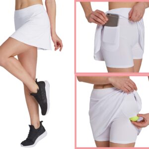 HonourSex Women Golf Skirts with Pockets Tennis Skirts with Shorts Skorts Activewear Hiking White L