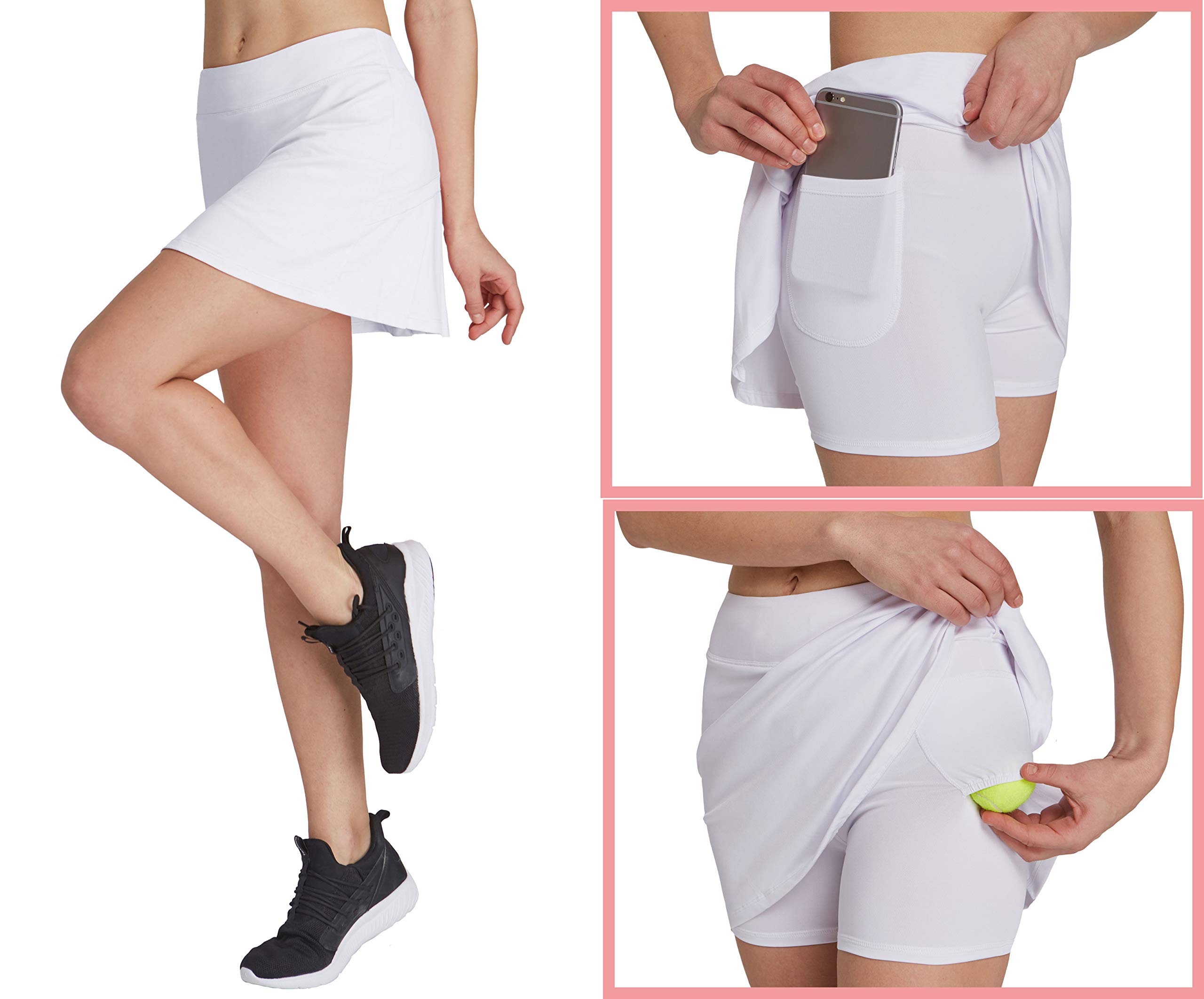 HonourSex Women Golf Skirts with Pockets Tennis Skirts with Shorts Skorts Activewear Hiking White L