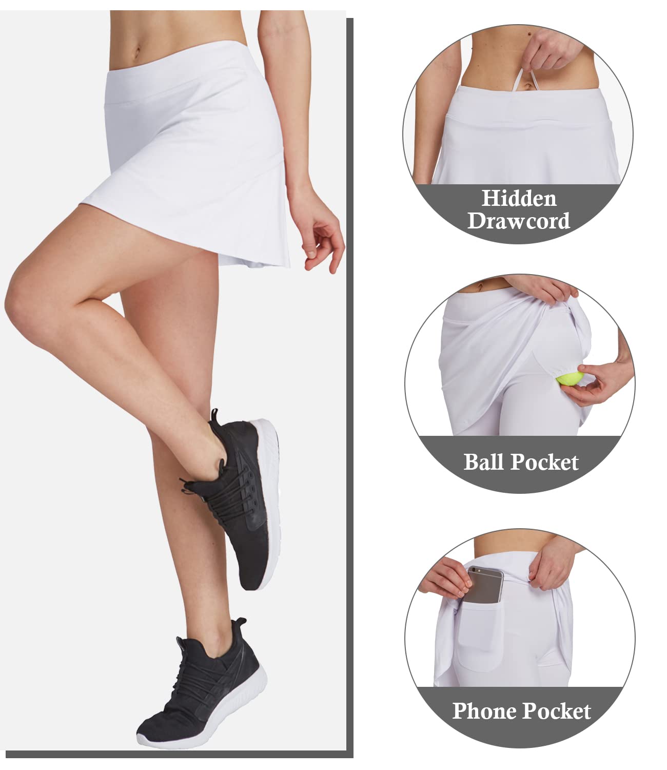 HonourSex Women Golf Skirts with Pockets Tennis Skirts with Shorts Skorts Activewear Hiking White L