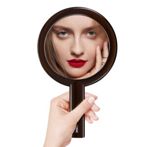 SPIGHTDEX Handheld Mirror，Hand Mirror with Handle Adjustable，1x/10x Magnifying Double Sided Hand Held Makeup Mirror with Stand for Woman Beauty Travel Desktop Tabletop Shaving，Transparent Black