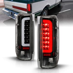 AmeriLite Truck 3D C-Type Halogen, Led, Tube Replacement Tail Light Set For 1989-1996 Ford F150 Bronco F250 F350- Passenger and Driver Side, Vehicle Light Assembly, Black