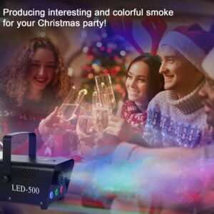 Fog Machine, 500W Portable Led Smoke Machine with 11ft Wired Receiver and Wireless Remote Control, Three-Color Smoke Machine Suitable for Christmas/Valentine's Day/Halloween/Wedding/Party/DJ