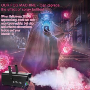 Fog Machine, 500W Portable Led Smoke Machine with 11ft Wired Receiver and Wireless Remote Control, Three-Color Smoke Machine Suitable for Christmas/Valentine's Day/Halloween/Wedding/Party/DJ