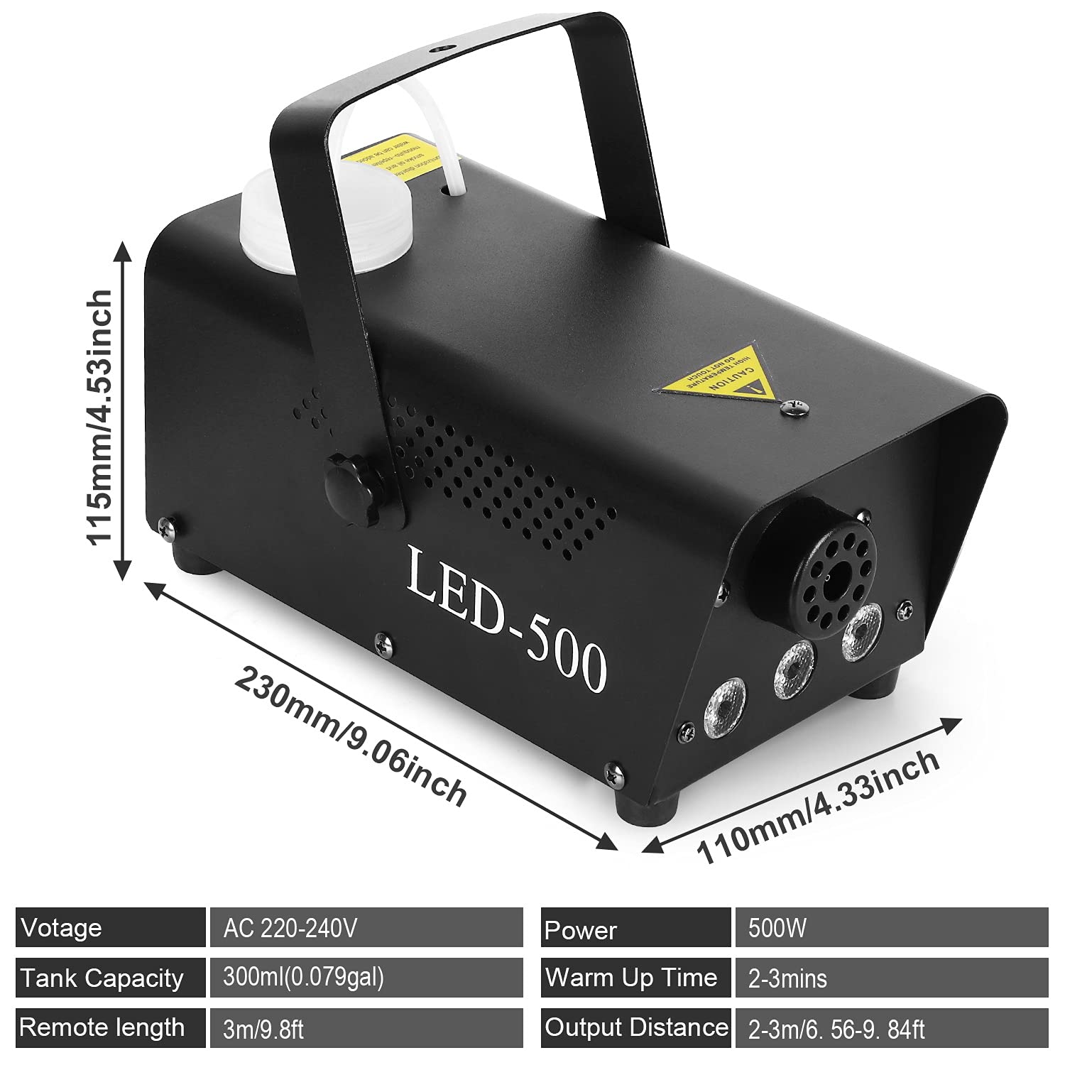 Fog Machine, 500W Portable Led Smoke Machine with 11ft Wired Receiver and Wireless Remote Control, Three-Color Smoke Machine Suitable for Christmas/Valentine's Day/Halloween/Wedding/Party/DJ