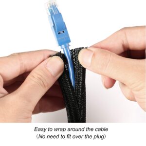 CrocSee 10ft - 1/4 inch Braided Cable Management Sleeve Cord Protector - Self-Wrapping Split Wire Loom for TV/Computer/Home Theater/Engine Bay - Black