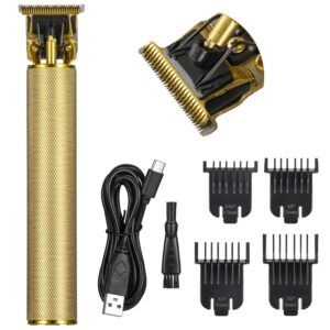 professional electric pro li outliner, 0mm baldheaded hair clippers for men barber grooming cordless rechargeable close cutting t-blade trimmer haircutting beard shaver barber (gold)