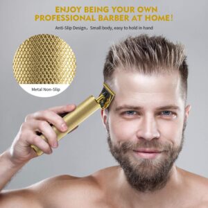 Professional Electric Pro Li Outliner, 0mm Baldheaded Hair Clippers for Men Barber Grooming Cordless Rechargeable Close Cutting T-Blade Trimmer Haircutting Beard Shaver Barber (Gold)