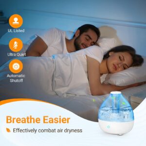 Ufresh Cool Mist Humidifiers for Home Bedroom Large Room, Small Vaporizers for Babies Kids Nursery Plants with Touch Control, 2.6L(0.7 Gal), Auto Shut-off, Whisper-Quiet