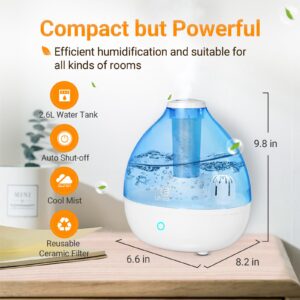 Ufresh Cool Mist Humidifiers for Home Bedroom Large Room, Small Vaporizers for Babies Kids Nursery Plants with Touch Control, 2.6L(0.7 Gal), Auto Shut-off, Whisper-Quiet