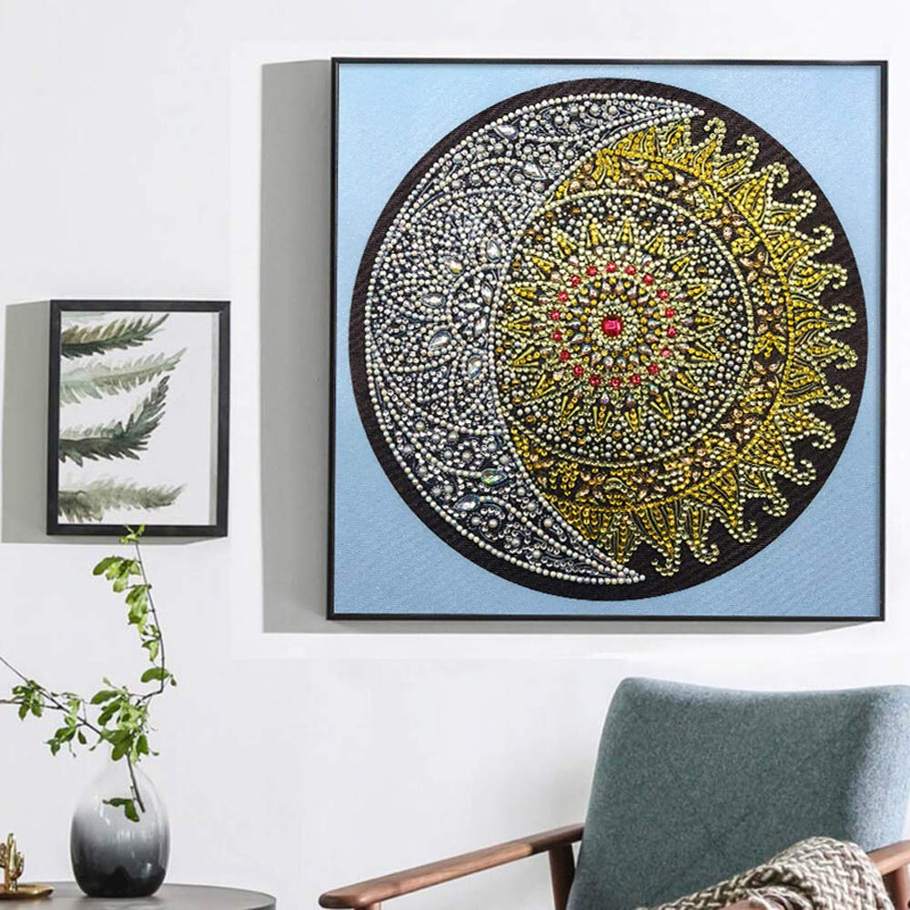 RuBos DIY 5D Diamond Painting, Special Crystal Rhinestones, Mandala Moon Sun, Diamond Paintings Art Gem Triptych Multi Picture Paint with Pearl by Number Kits for Adults Wall Decor