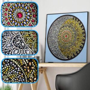 RuBos DIY 5D Diamond Painting, Special Crystal Rhinestones, Mandala Moon Sun, Diamond Paintings Art Gem Triptych Multi Picture Paint with Pearl by Number Kits for Adults Wall Decor