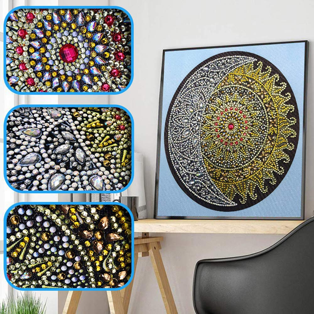 RuBos DIY 5D Diamond Painting, Special Crystal Rhinestones, Mandala Moon Sun, Diamond Paintings Art Gem Triptych Multi Picture Paint with Pearl by Number Kits for Adults Wall Decor