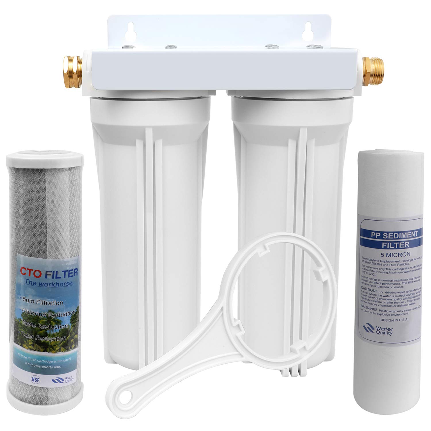 OKBA External RV Dual Water Filter System for RVs Boats Motor Homes Marines,Included Two Fliters and Mounting Bracket