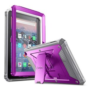 fintie shockproof case for all-new fire hd 8 and fire hd 8 plus tablet (10th gen, 2020 release), [tuatara] rugged unibody hybrid bumper kickstand cover with built-in screen protector, purple
