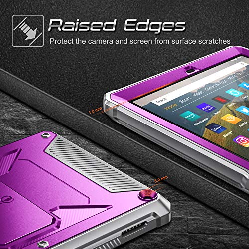 Fintie Shockproof Case for All-New Fire HD 8 and Fire HD 8 Plus Tablet (10th Gen, 2020 Release), [Tuatara] Rugged Unibody Hybrid Bumper Kickstand Cover with Built-in Screen Protector, Purple