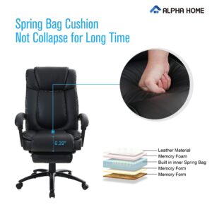 ALPHA HOME Executive Chair High Back Ergonomic Office Chair Adjustable Recliner Managerial Computer Desk Chair with Retractable Footrest Big Tall Rolling Swivel with Caster -Weight Capacity 350 lbs