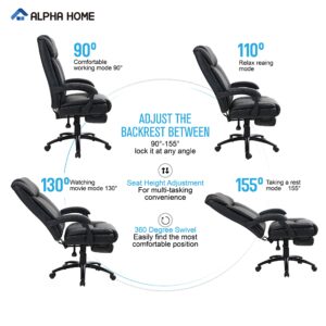 ALPHA HOME Executive Chair High Back Ergonomic Office Chair Adjustable Recliner Managerial Computer Desk Chair with Retractable Footrest Big Tall Rolling Swivel with Caster -Weight Capacity 350 lbs