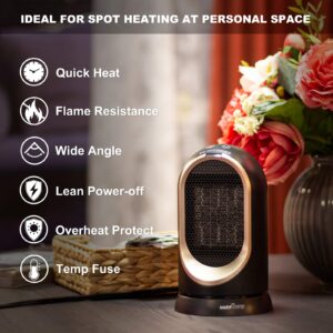 BUSYPIGGY Portable Electric Space Heater, 600W ETL Certified Ceramic Personal Foot Heater, Desk heater,Oscillating Heater with Tip-Over and Overheat Auto Shut Off, Heaters For Indoor Space Use (Gold)