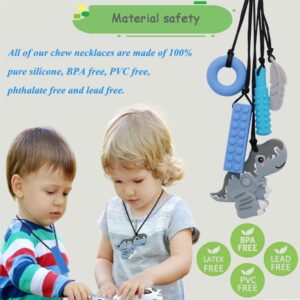 Chew Necklaces for Sensory Boys, Chewy Necklace Sensory Kids with ADHD, SPD, Teething, Biting Needs, Silicone Chew Toys for Autism Kids Reduce Fidget, Toddler Adult Chew Necklace 5 Pack (Grey)