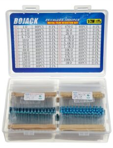 bojack 1000 pcs 25 values resistor kit 1 ohm-1m ohm with 1% 1/2w metal film resistors assortment